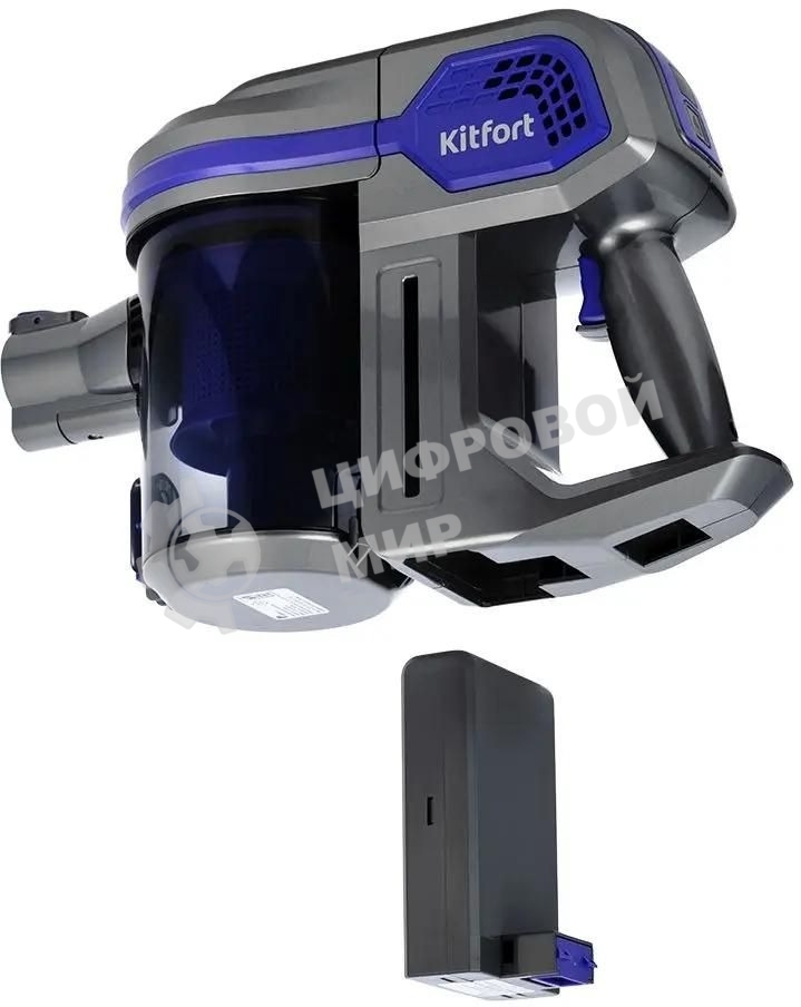 Пылесос вертикальный Kitfort КТ-5103 синий/серый, питание от аккумулятора, 60 Вт, уборка сухая, пылесборник 0.45 л, работа от АКБ max 30 мин.