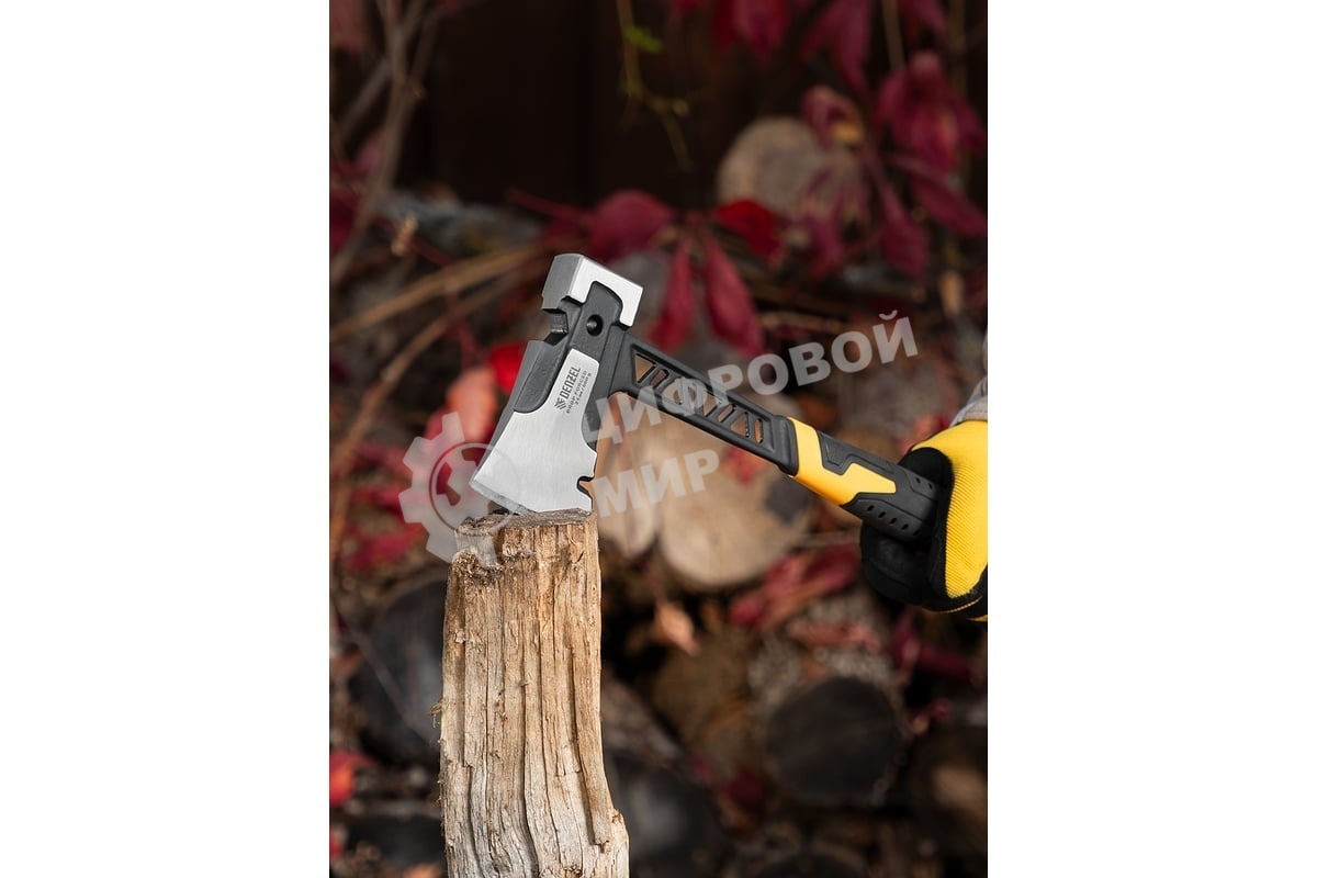 Топор цельнокованый Denzel 600 г, двухкомпонентная обрезиненная рукоятка