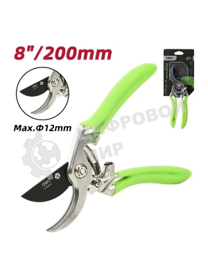 Секатор садовый Deli DL580207 цельнокованный, лезвия с тефлоновым покрытием, длина 215мм, макс. диаметр резки 12мм, сталь SK5
