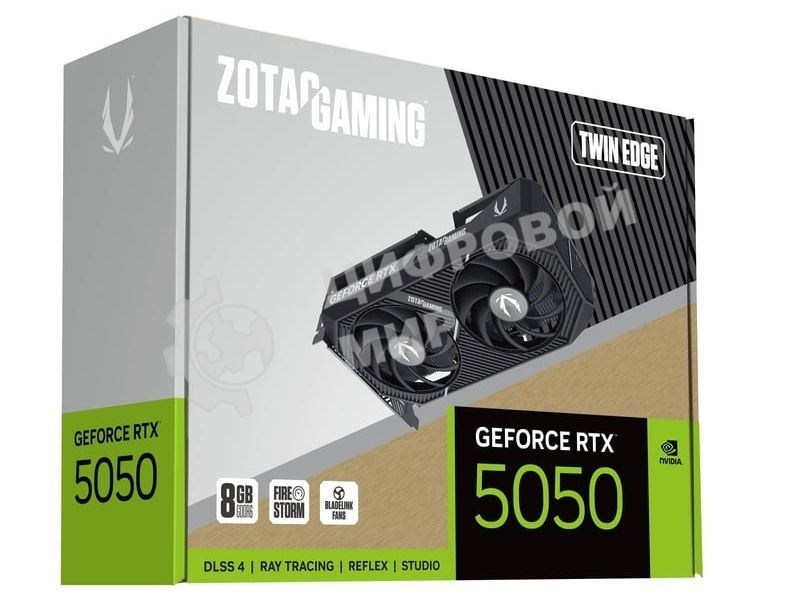 Видеокарта Zotac GAMING GeForce RTX 5050 TWIN EDGE, NVIDIA RTX 5050, 8 ГБ GDDR6, 128 бит, PCI-e 5.0, 1xHDMI, 3xDP, 2572 МГц