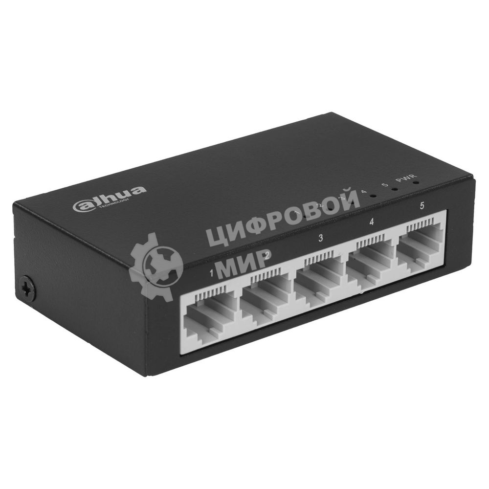 Коммутатор 5-в-1 Dahua DH-PFS3005-5ET/5 портовдо 100 Мбит.с/коммутация до 1 Gbит.с/неуправляемый/Plug & Play/черный (DH-PFS3005-5ET)