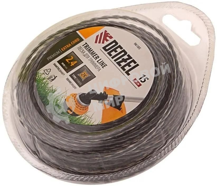 Леска для триммеров Denzel 96185двухкомпонентная квадратная витая 2.4ммх15м extra cord