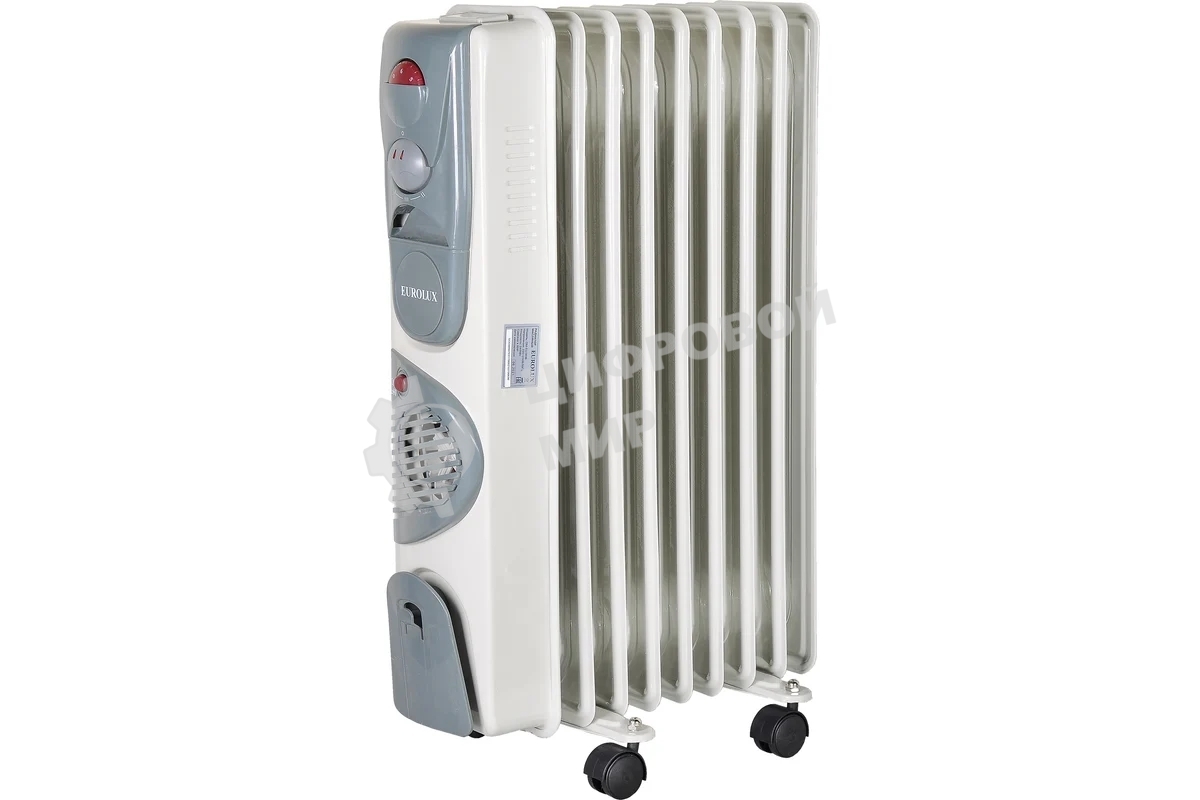 Обогреватель масляный EUROLUX ОМ-EU-9НВ (9 секций) белый, 2400 Вт, 30 м2, термостат 67/3/17