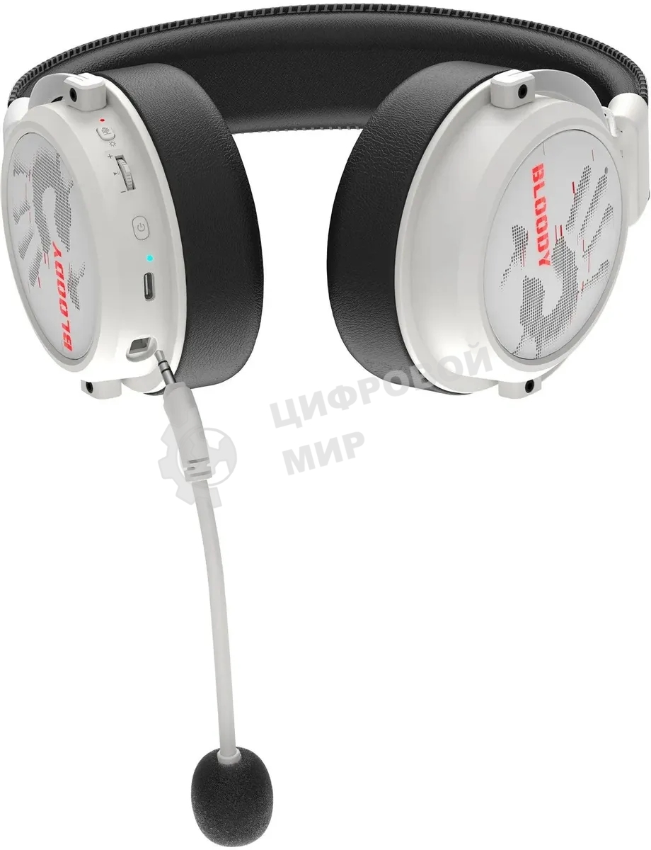 Гарнитура беспроводная/проводная с микрофоном A4Tech Bloody MR590 Sports белый/черный 1.5м мониторные BT/Radio/3.5mm оголовье (MR590+ WIRED/SPORT WHITE)