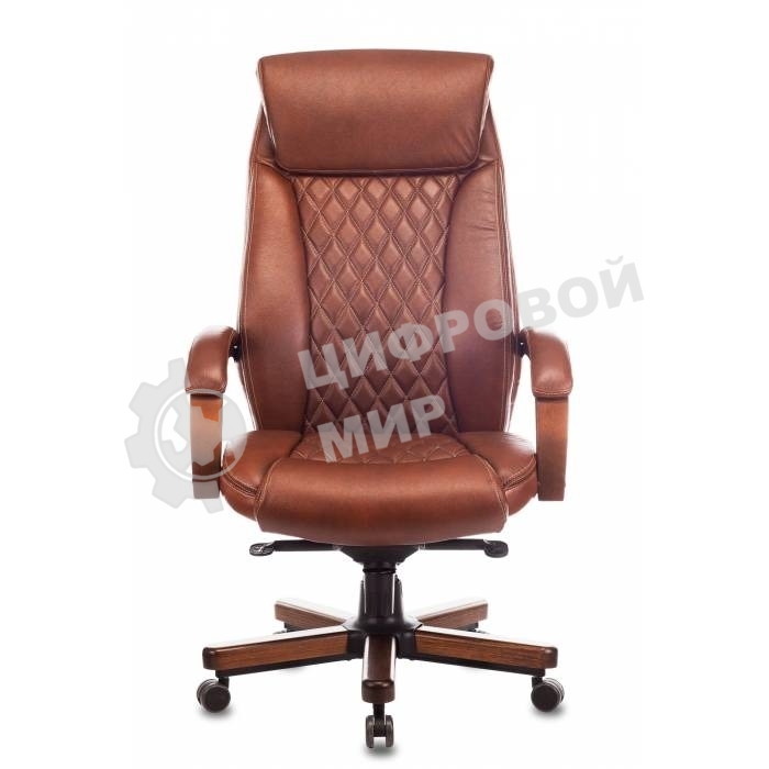 Кресло руководителя Бюрократ T-9924WALNUT светло-коричневый Leather Eichel, кожа, с подголов. крестовина металл/дерево