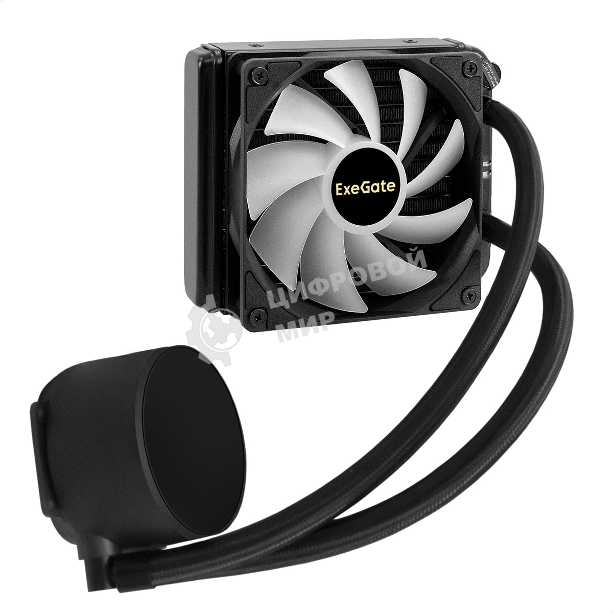 Комплект жидкостного охлаждения ExeGate BlackWater-120V3.PWM.RGb (RGb подсветка, LGA2066/2011/1366/1150/1151/1155/1156/1200/1700/1851/AM4/AM5/FM1/FM2/FM2+/AM2/AM2+/AM3/AM3+, TDP 150W, Fan 120мм 4pin PWM 600-1800RPM Hydro bearing, помпа 3pin 2700RPM, макс. шум 37db, с термопастой, на винтах, черный, Color Box)