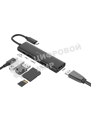Разветвитель USB-C A4Tech DST-60C 2порт. серый