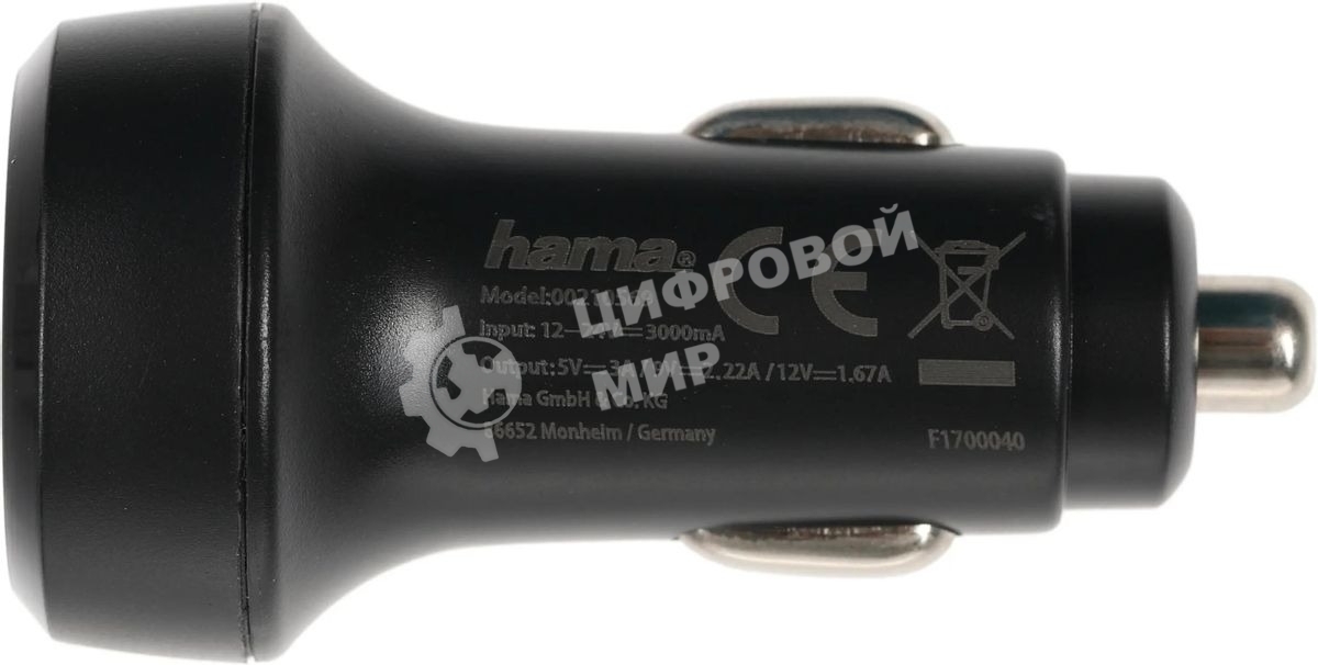 Автомобильное зарядное устройство Hama H-210569 1.67A+3A+2.22A PD универсальное черный