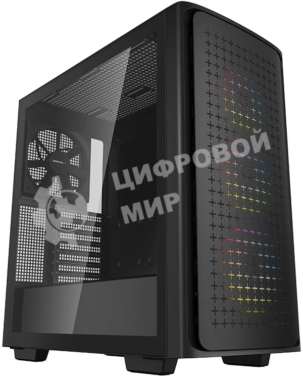 Компьютерный корпус Deepcool CK560 без БП, боковое окно (закаленное стекло), 3xARGB LED 120мм вентилятора спереди и 1x140мм вентилятор сзади, черный, ATX