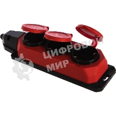 Колодка каучуковая ЭРА 3-м с заземл. 16А IP44 красн.