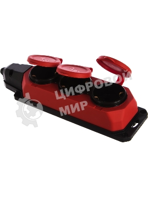 Колодка каучуковая ЭРА 3-м с заземл. 16А IP44 красн.