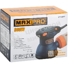 Шлифмашина эксцентриковая MAX-PRO 300 Вт, 5000-12000 об/мин, 125 мм, 1,2 кг, липучка, пылезащищенный выключатель, коробка