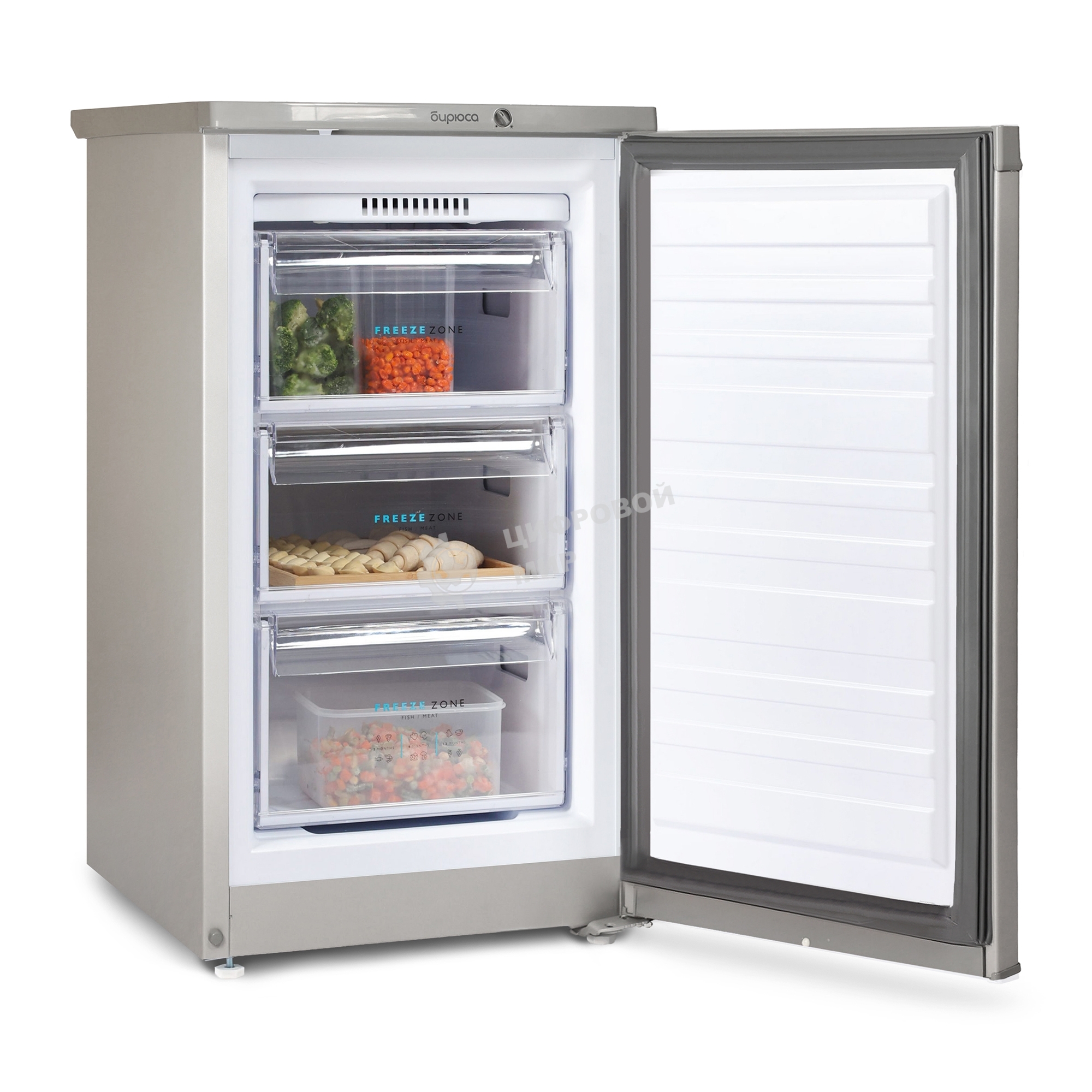 Морозильная камера Бирюса M412 металлик, 80л, 3 ящика