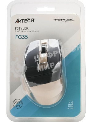 Мышь беспроводная A4Tech Fstyler FG35 золотистый/черный, 2000 dpi, радиоканал, USB, кнопки - 6