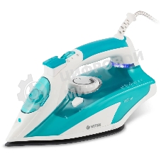 Утюг Vitek VT-8355 (MC) белый/бирюзовый 1. Максимальная мощность 2600 Вт 2. Керамическая подошва 3. Емкость для воды 400 мл