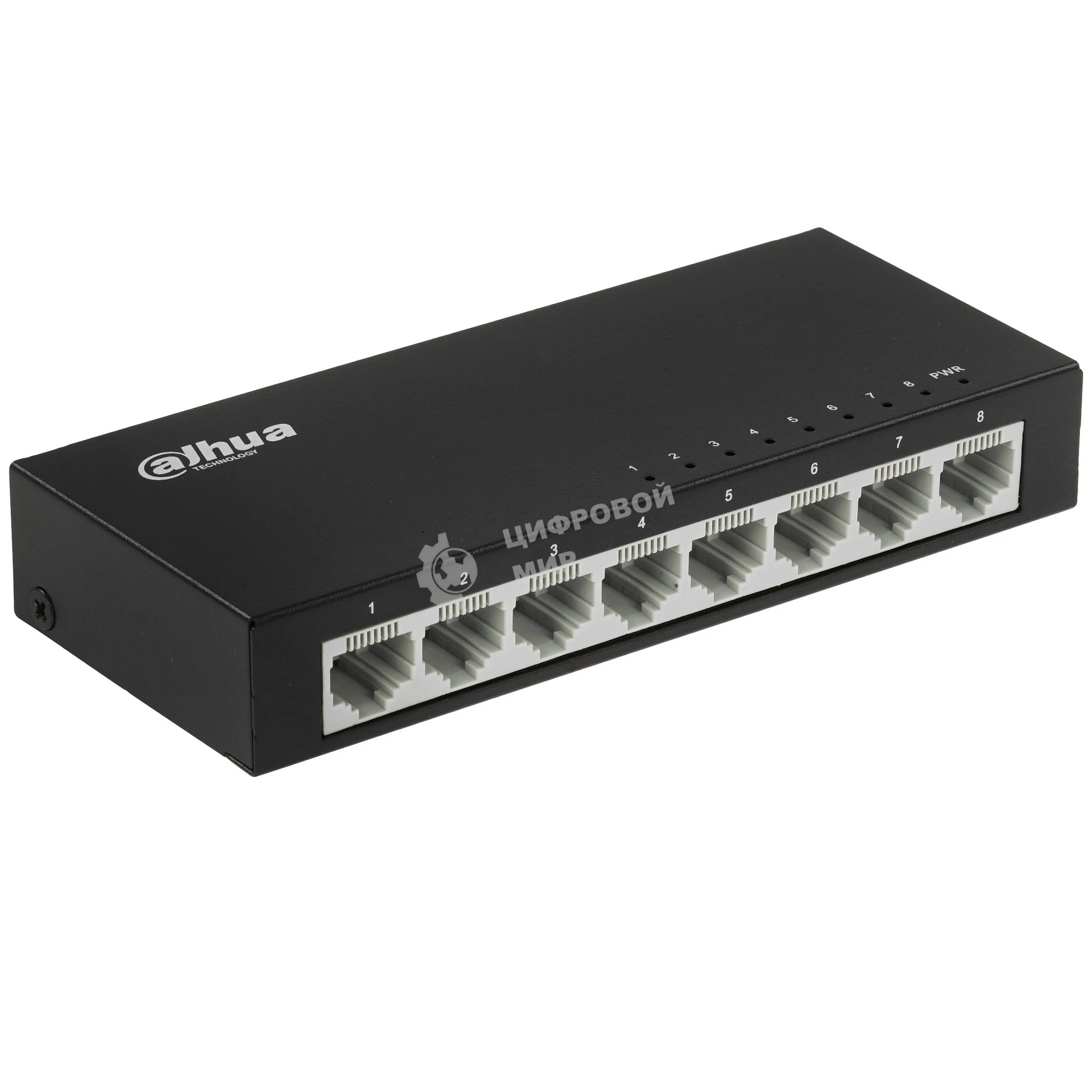 Коммутатор 8-в-1 Dahua DH-PFS3008-8ET/8 портов до 100 Мбит.с/коммутация до 1.6 Gbит.с/неуправляемый/Plug & Play/черный (DH-PFS3008-8ET)