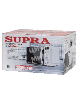 Микроволновая печь SUPRA 20TW55, Мощность 700вт, Объем 20 литров, Электронное управление, Таймер, 5 уровней мощности, 8 режимов автомотических програм, белый