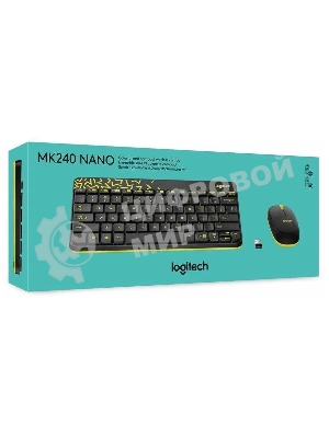 Комплект клавиатура+мышь Logitech MK240 Nano беспроводной, USB, 1000 DPI, чёрный