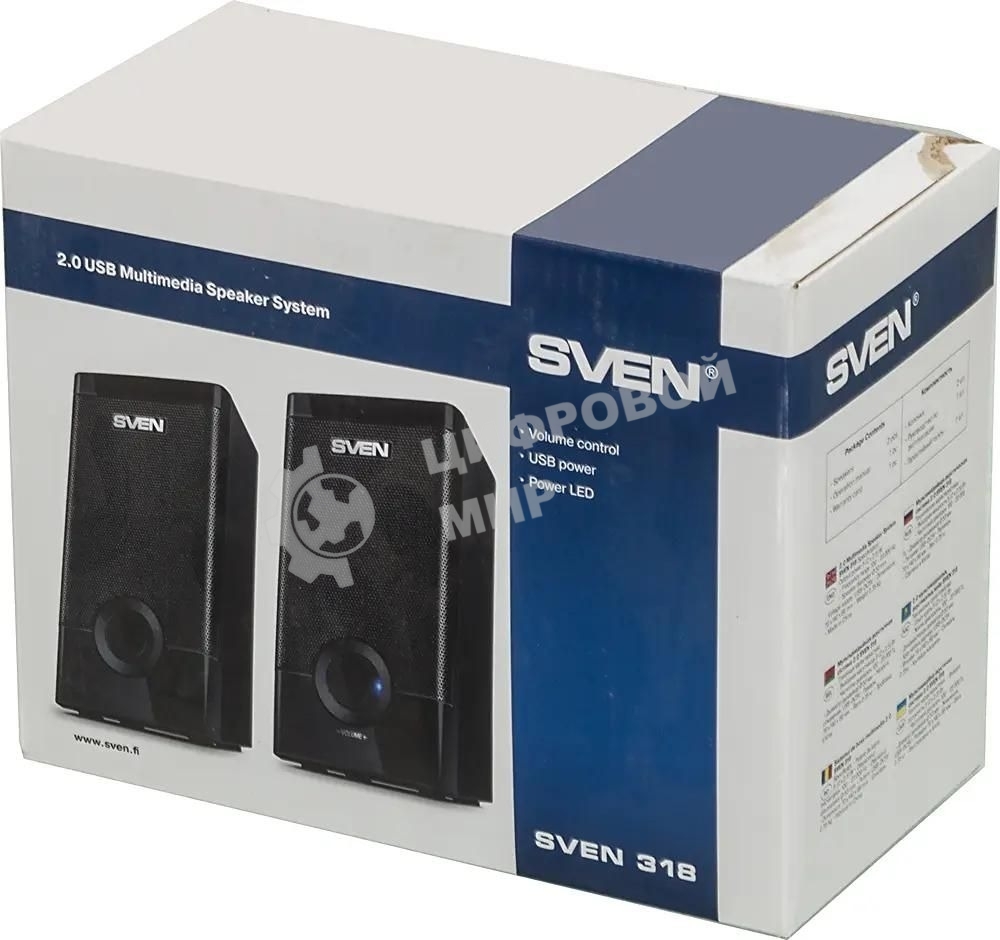 Колонки Sven 318 черный USB-порт ПК, ноутбука или адаптер 5V DC