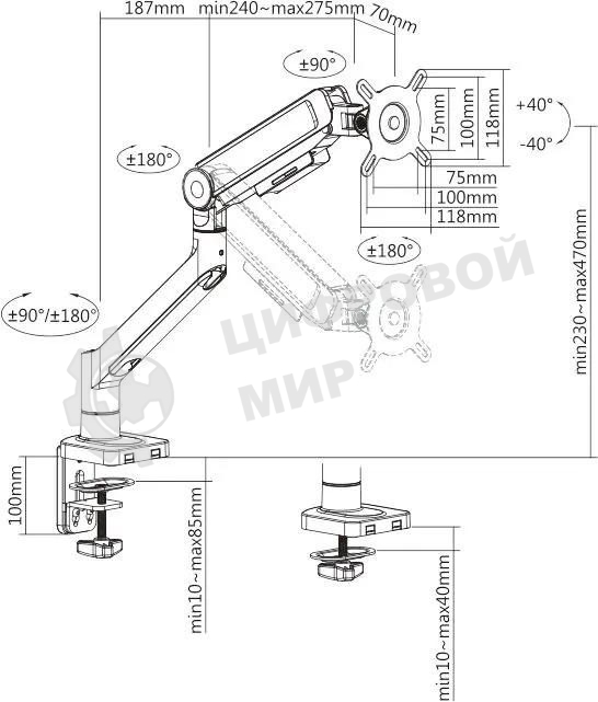 Кронштейн для мониторов Ultramounts UM732BR коричневый 17