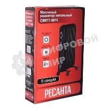 Обогреватель масляный Ресанта ОМПТ-9НЧ (9 секций) черный, 2000 Вт, 25 м2, термостат 67/3/14