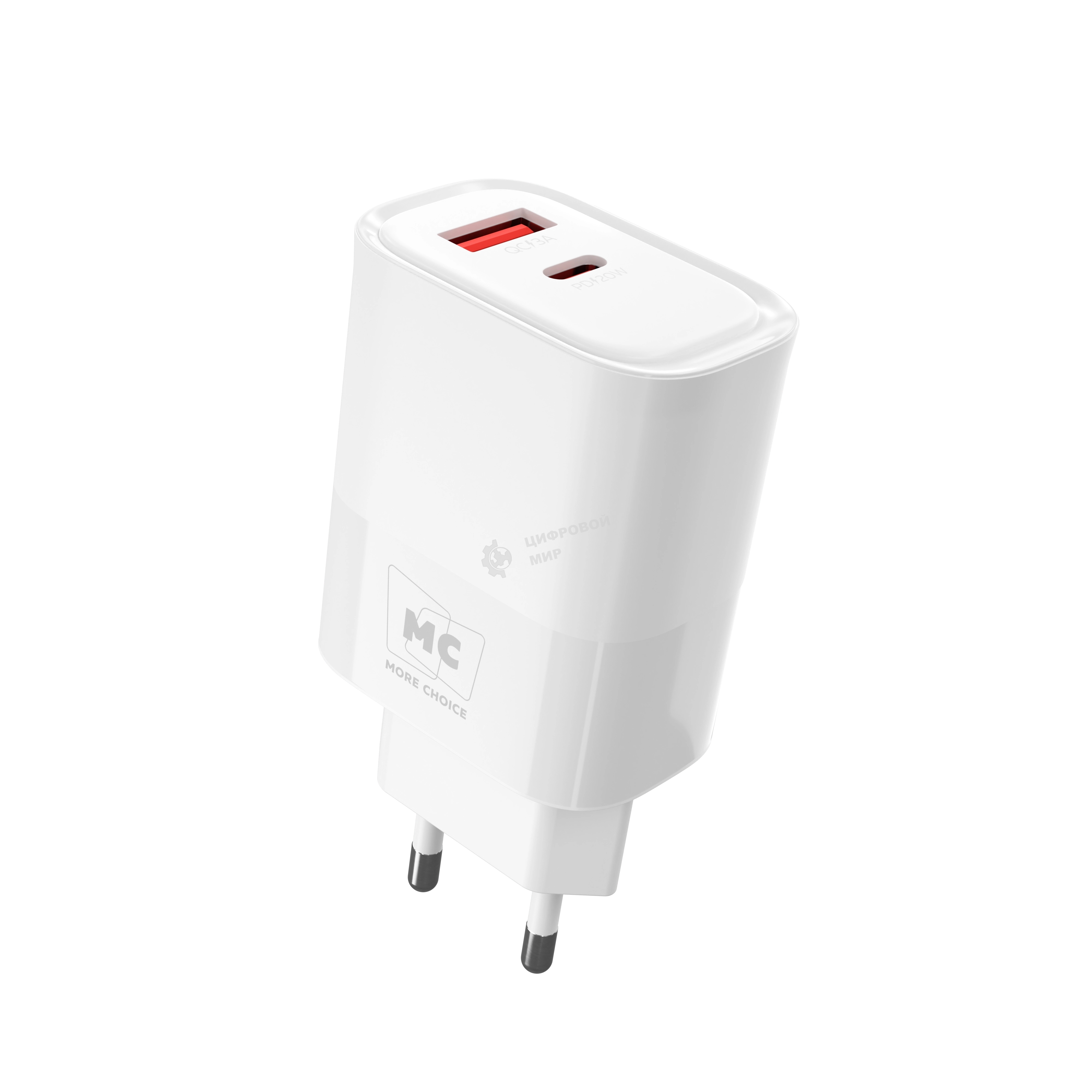 Сетевое зарядное устройство MORE CHOICE NC81 СЗУ 1USB+1Type-C 3.0A PD 20W+ QC3.0, белый