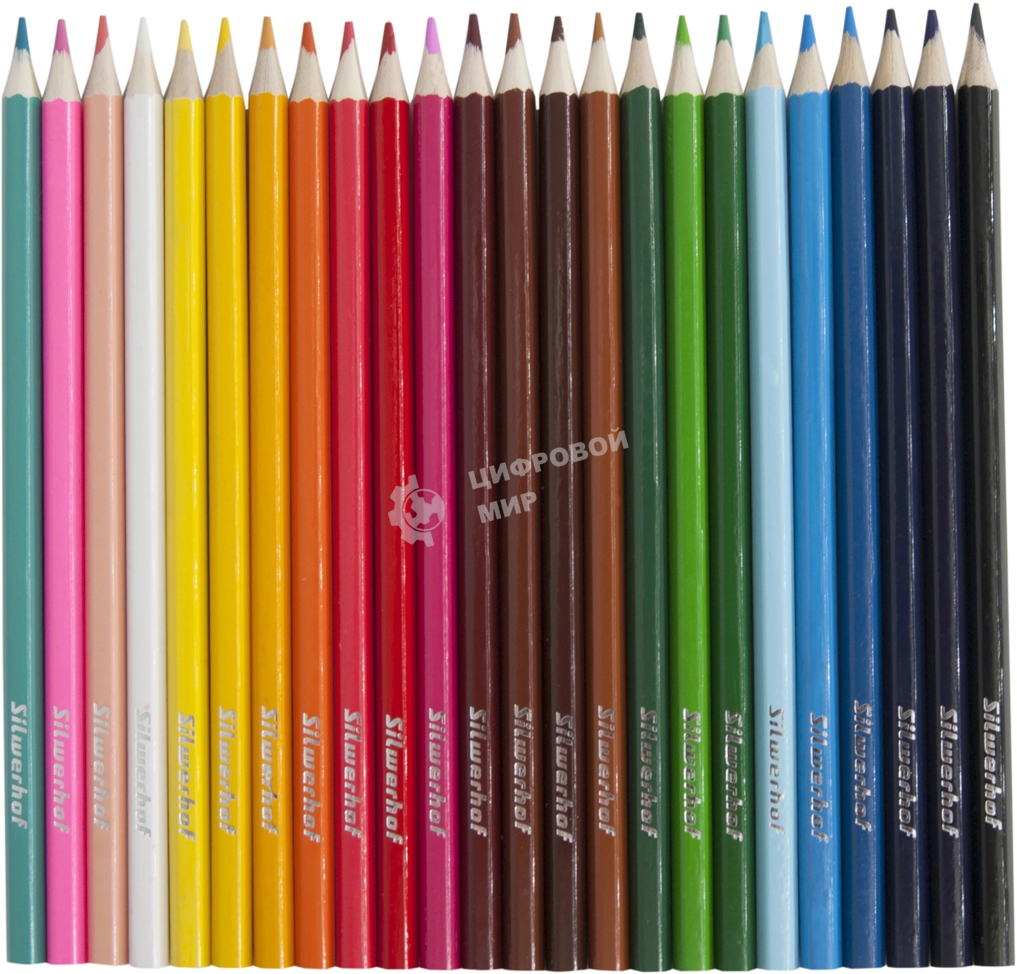 Карандаши цветные Silwerhof Eco 2.65мм, шестигранный профиль, дерево, ассорти, 24 цвета, коробка с европодвесом