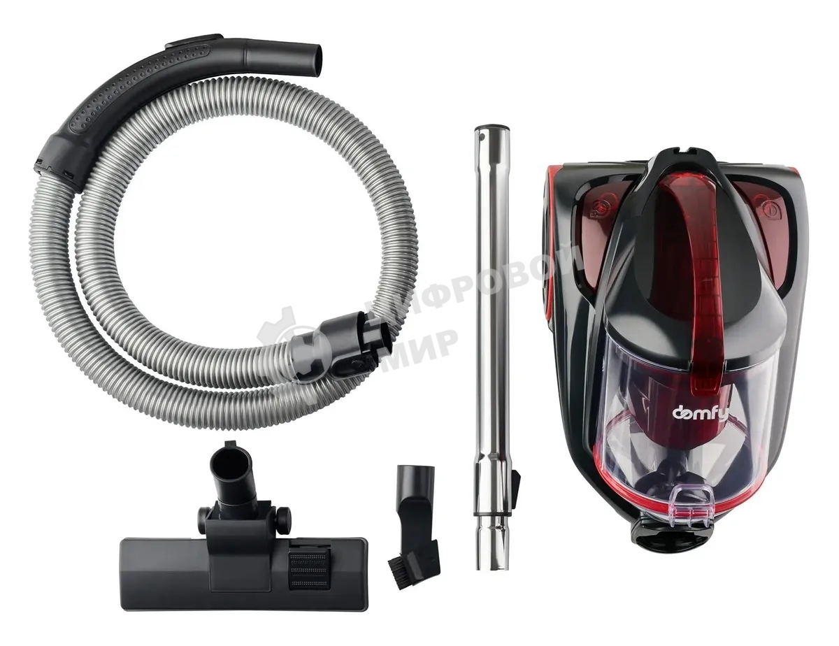 Пылесос Domfy DSC-VC704 черный/красный, 400/2400 Вт, уборка сухая, пылесборник контейнер 3 л