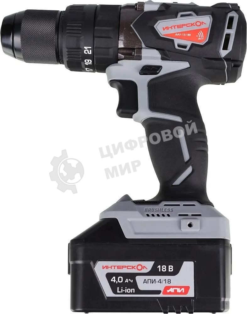 Дрель-шуруповерт аккумуляторная ИНТЕРСКОЛ ДАУ-13/18В, Аккумуляторный, 18В, Ударный, Кейс