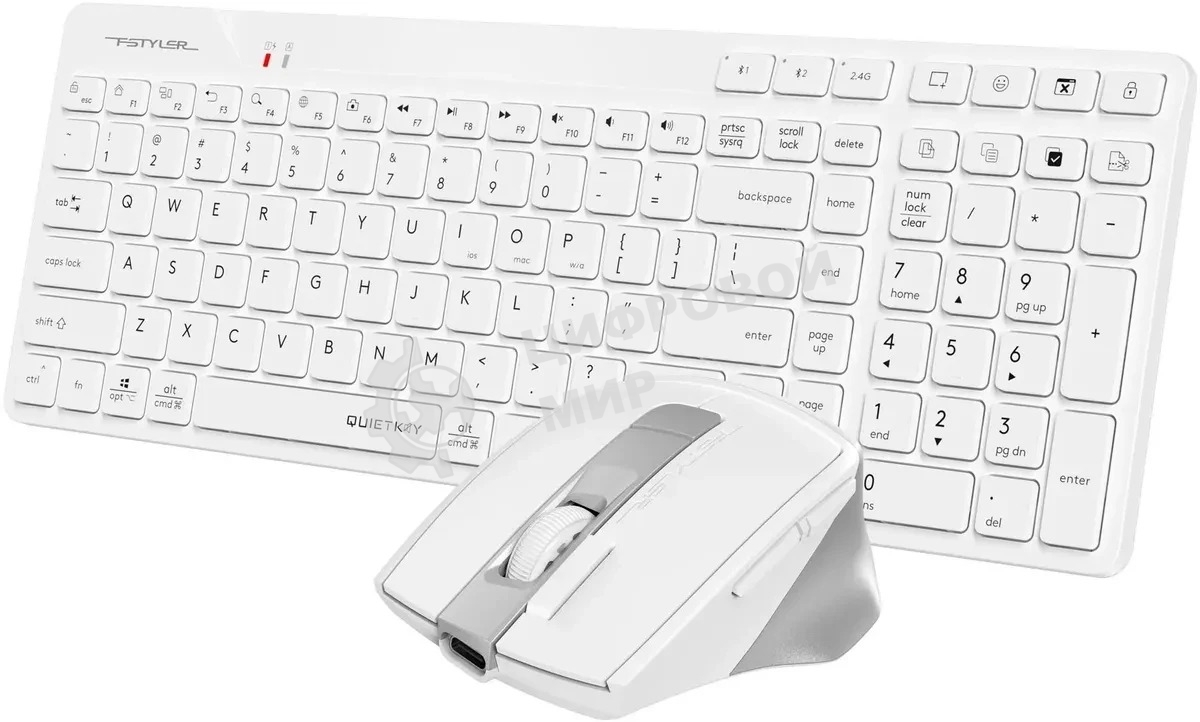 Комплект клавиатура+мышь A4Tech FStyler FB2800C Air2 беспроводной, USB + Bluetooth, 2000 DPI, белый/серый