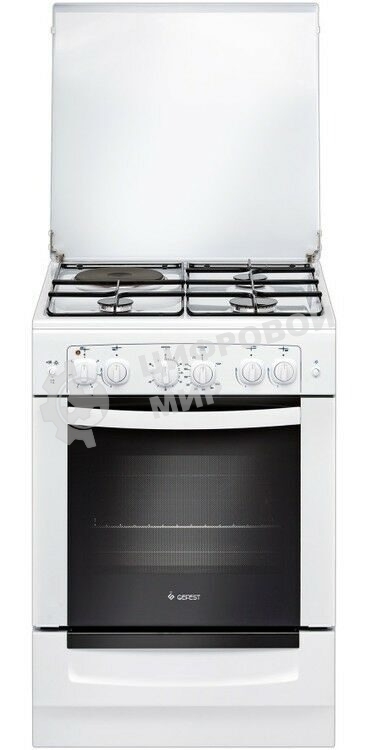 Плита комбинированная Gefest ПГЭ 6110-02 0300 белый, конфорок 3 газовых и 1 электрическая, духовка 52 л, 60 см x 85 см x 60 см