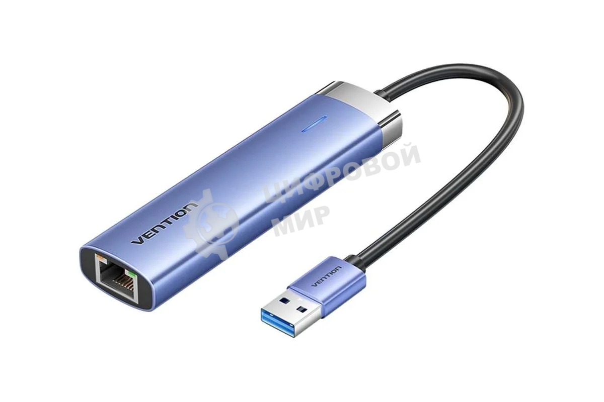 Сетевой адаптер Vention USB 3.0 M/Gigabit Ethernet RJ45+OTG хаб 3xUSB Синий - 0.15м.