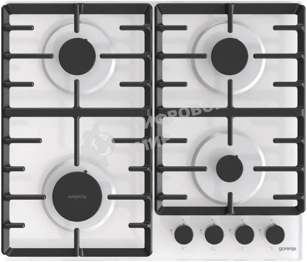 Газовая варочная панель Gorenje GT642SYW, 4 конфорки, закаленное стекло, белый