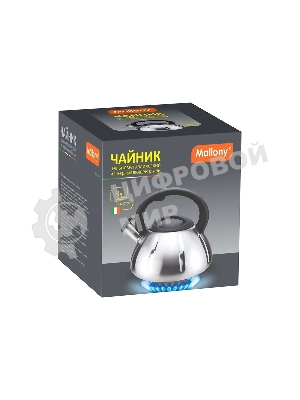 Чайник для плиты из нерж. стали MALLONY MAL-066, 3 литра, цельнометаллический, матовый, со свистком (910086)