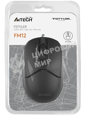 Мышь проводная A4Tech Fstyler FM12S черный, 1200 dpi, USB, кнопки - 3