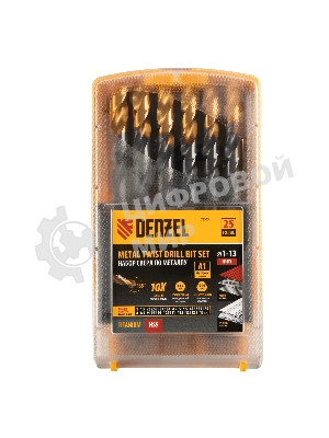 Набор сверл по металлу Denzel 1-13 мм, HSS-Tin, Golden Tip, 25 шт