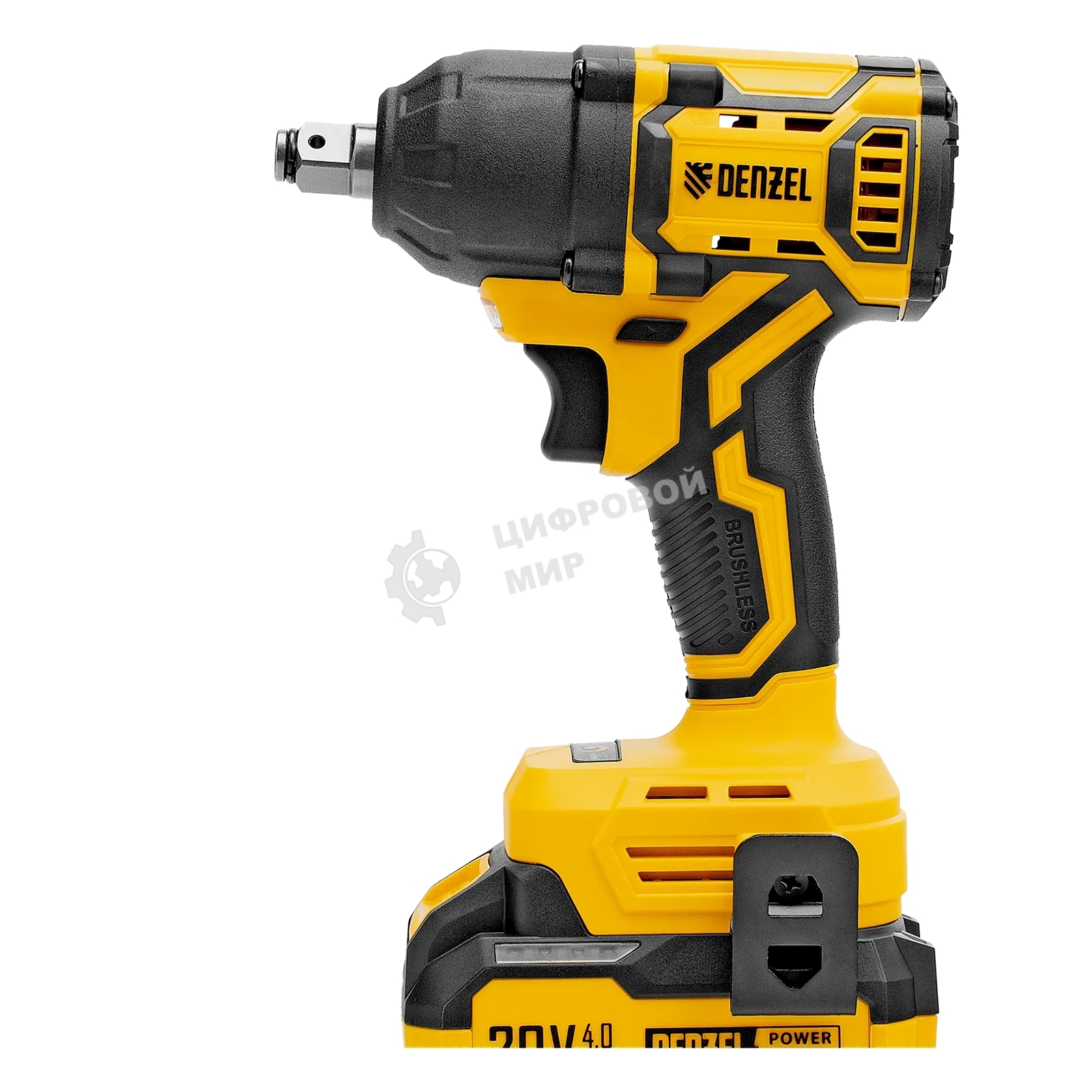 Гайковерт ударный аккумуляторный бесщет. Denzel CIWH-BL-20-500, Li-Ion, 20 В
