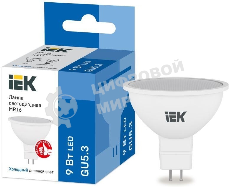 Лампа светодиодная IEK LLE-MR16-9-230-65-GU5 MR16 софит 9Вт 230В 6500К GU5.3