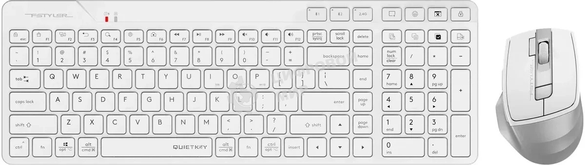 Комплект клавиатура+мышь A4Tech FStyler FB2800C Air2 беспроводной, USB + Bluetooth, 2000 DPI, белый/серый