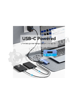 Сетевой адаптер Vention USB 3.0 M/Gigabit Ethernet RJ45+OTG хаб 3xUSB Синий - 0.15м.