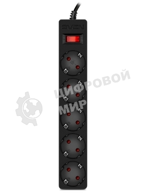 Сетевой фильтр SVEN SF-05E 3,0 м (5 розеток с защитными шторками) черный, цветная коробка