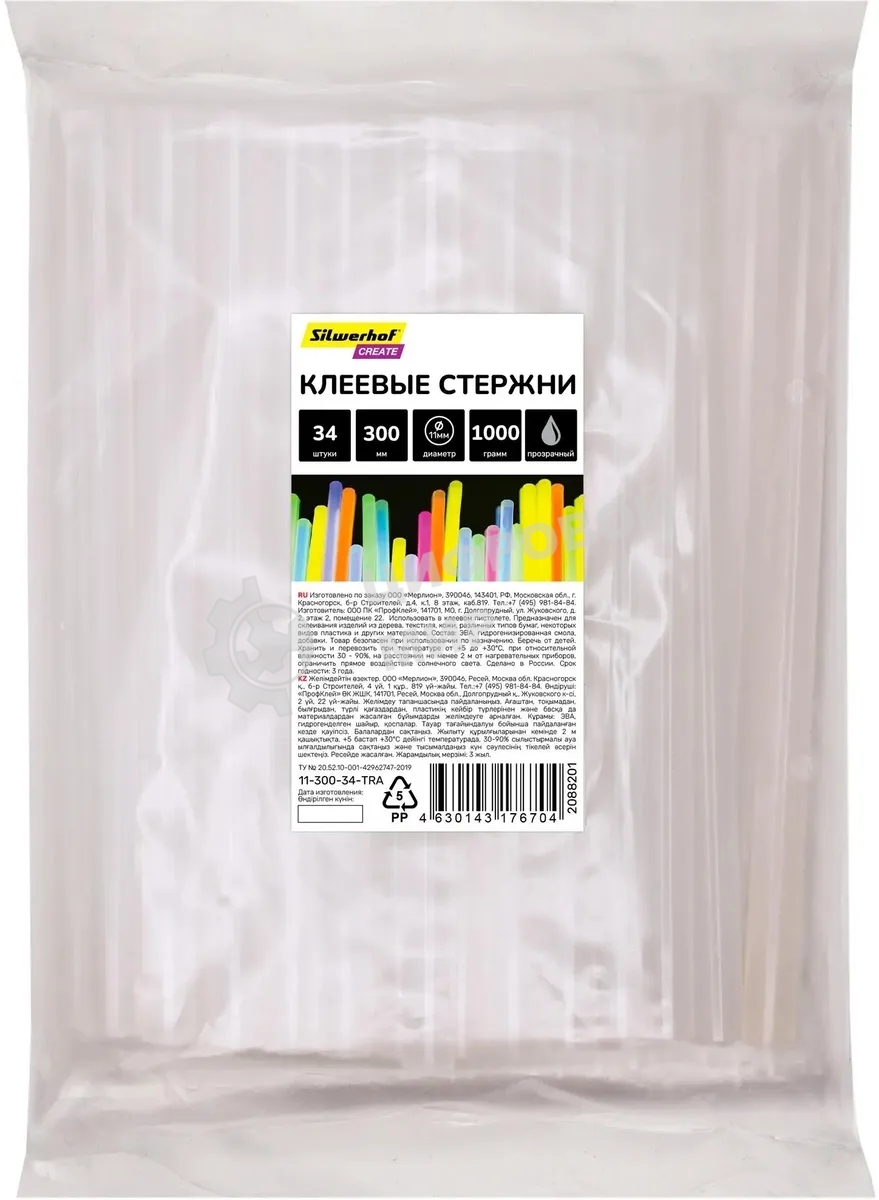 Стержни клеев. для клеев. пист. Silwerhof 11-300-34-TRA дл. 300 мм D11мм прозрачный упак:34шт