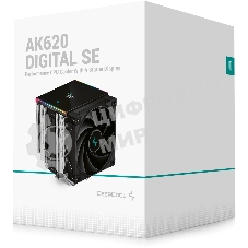 Кулер для процессора DEEPCOOL AK620 DIGITAL SE LGA20XX/1700/1200/115X/AM5/AM4 (9шт/кор, TDP 260W, PWM, DUAL Fan 120мм, 6 тепл. трубок, ARGb, черный) RET (R-AK620-BKADMN-GJD)