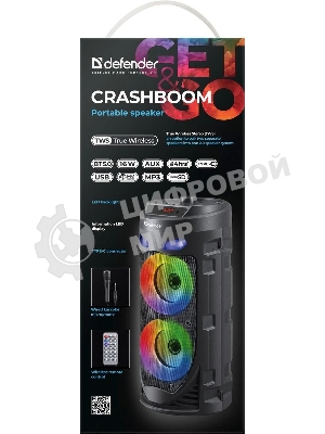 Портативная колонка Defender 16W черный CRASHBOOM