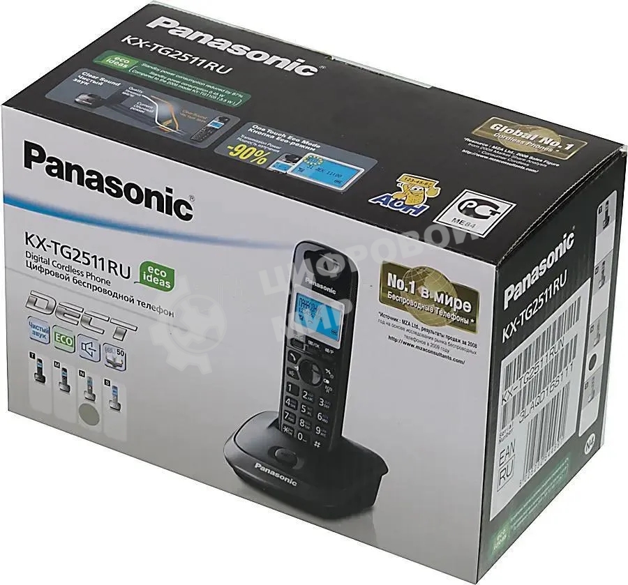 Телефон Panasonic KX-TG2511RUN (платиновый) АОН, Caller ID,спикерфон на трубке,переход в Эко режим одним нажатием