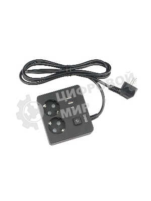 Бытовой удлинитель PowerCube, 2 р с/з вык.,3USB, 3500 Вт, 16А, 1.9 м, 3x1,0 черный квадрат PC-1B-2M