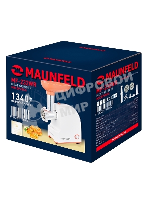 Мясорубка электрическая Maunfeld MF-232WR красный, 1340 Вт, 1.3 кг/мин, реверс, насадки - 4