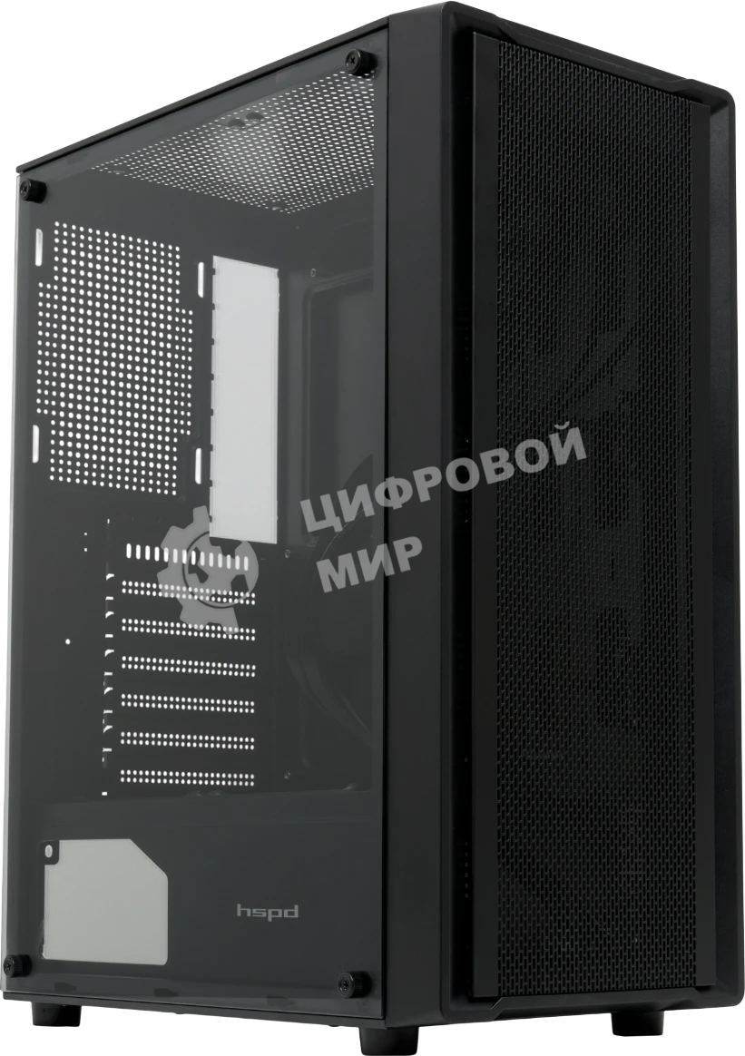 Компьютерный корпус без блока питания HSPD M530, Mesh Mid Tower, Black, TG, 0.4 SPCC, no fans ATX, mATX, mITX 155/290/200mm 2x2.5