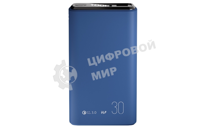 Портативный аккумулятор OLMIO QS-30, 30000mAh, 22.5W, QuickCharge3.0/PowerDelivery, LCD, темно-синий