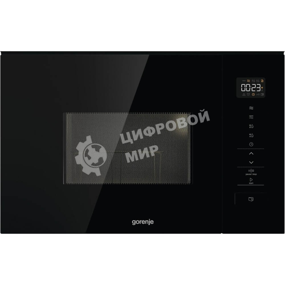 Встраиваемая микроволновая печь Gorenje BM201SG3BG, 20 л, 5 уровней мощности, 8 автопрограмм, сенсорное управление, дисплей, гриль, поворотный стол, AquaClean, автоменю черный
